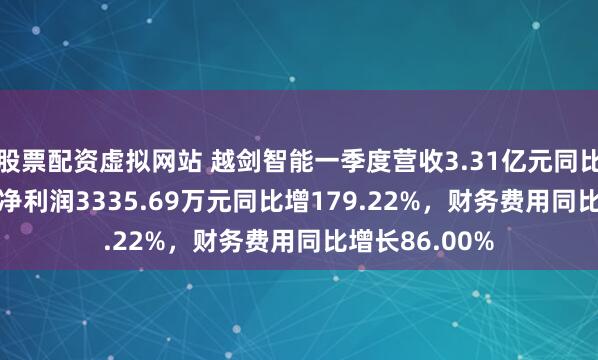股票配资虚拟网站 越剑智能一季度营收3.31亿元同比增40.36%，净利润3335.69万元同比增179.22%，财务费用同比增长86.00%